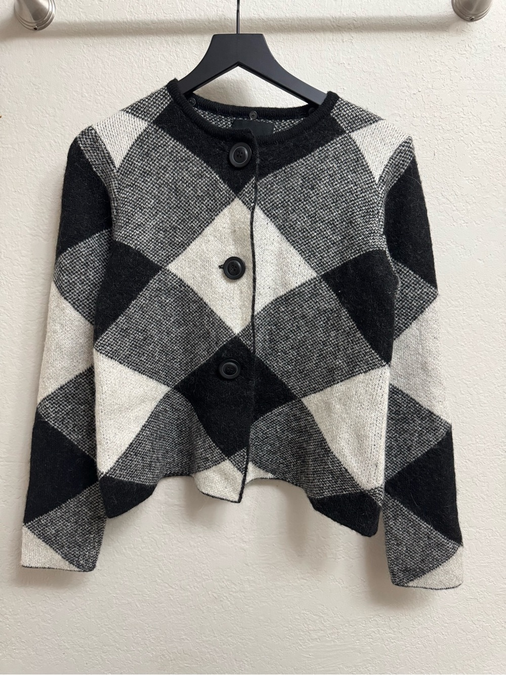 Black & White wool blend Button Cardigan - Picture 1 of 8